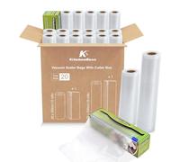 KitchenBoss 20 Rollos Bolsas de Vacío para Alimentos：Rollos Envasadora al Vacio con 2 Caja de Corte, 20 x 300 cm (10) / 28 x 300 cm (10), Aptas para Cocinas Sous Vide y Envasadoras al Vacío