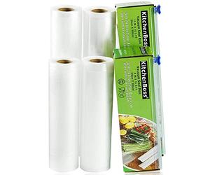 KitchenBoss - Bolsa de vacío para alimentos, 4 rollos de 20 x 5 m y 28 x 5 m, total de 20 m, rollos de vacío alimentarios con 2 cajas de corte (no más tijeras) sin BPA,para máquina al vacío