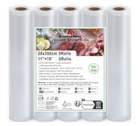 KitchenBoss Bolsas Envasar al Vacio:Bolsas Vacio Alimentos 5 Rollos 28x300cm, Rollos Envasadora al Vacio Adecuado para sous vide, sellador al vacío y Microondas
