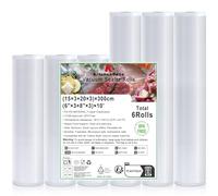 KitchenBoss Bolsas Vacio Alimentos:Rollos Envasadora al Vacio 6 Rollos 15x300cm + 20x300cm, Bolsas para Envasar al Vacio Profesional sin BPA, para Sous Vide Cocina
