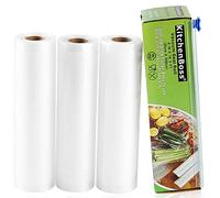 KitchenBoss Bolsas Vacío para Alimentos Profesionales 3 Rolls 20x500cm con Caja de Corte (No Más Tijeras) para Almacenaje de Alimentos, Sous Vide Cocina, BPA Free