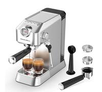 KitchenBoss Cafetera Espresso Compacta Profesionale: Máquina de Café Expreso para el Hogar, Cafetera Manual para Cappuccinos, Cafetera Express 15 Bares con Espumador, 1.2L Depósito Extraíble