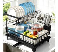 KitchenBoss Escurridor 2 Niveles 43 cm x 33 cm x 33 cm, Negro | Escurridor de Platos para la Encimera de la Cocina con Desagüe Giratorio
