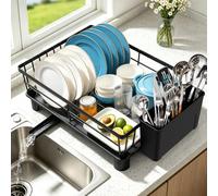 KitchenBoss Escurridor de Platos 38 cm x 28 cm x 14 cm, Negro | Escurreplatos para la Encimera de la Cocina con Desagüe Giratorio