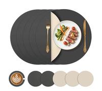KitchenBoss Manteles Individuales Ø 38cm Salvamanteles Individuales y Posavasos, Mantel IndividualRedondo Juego de 6, Mantel Individual de Doble Cara, Gris Carbón + Beige