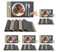 KitchenBoss Manteles Individuales Lavables: Mantel Individual Plastico de Doble Cara，Juego de 6 Salvamanteles y Posavasos Individuales PVC，Resistentes al Calor Antideslizante，Gris Albaricoque 43x30cm