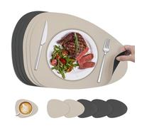 KitchenBoss Manteles Individuales Lavables y Posavasos: Juego de 6 Mantel Individual Doble Cara Salvamanteles Individuales para Cocinas, Mesas de Comedor y Oficinas, Gris Carbón + Beige, 40x30cm