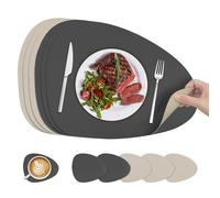 KitchenBoss Manteles Individuales Lavables y Posavasos: Juego de 6 Salvamanteles Individuales Doble Cara Mantel Individual para Cocinas, Mesas de Comedor y Oficinas, Gris Carbón + Beige, 40x30cm