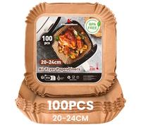KitchenBoss Papel Para Freidora de Aire: 100 Piezas Papel Air Fryer Cuadrado 20-24CM, Papel Desechable Freidora Aire Antiadherente Impermeable a Prueba de Aceite Para 5-8L Freidora, Horno, Microondas