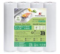 KitchenBoss Rollos al Vacio para Envasadora al Vacío, Bolsas Vacio Alimentos 4 Rollos 28 x 600cm