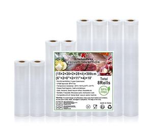 KitchenBoss Rollos Envasadora al Vacio Bolsas Envasar al Vacio Alimentos：Bolsas Vacio Alimentos Bolsas de Envasar Al Vacio para Sous Vide 8 Rollen 15x2/20x2/28x4/x300CM sin BPA
