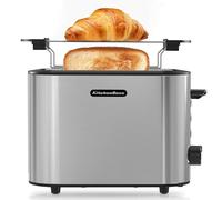 KitchenBoss Tostadora con 2 Rebanadas de 870 W: Tostadora de Acero Inoxidable con Accesorio para Panecillos y Bandeja Recogemigas, 6 Niveles de Tostado