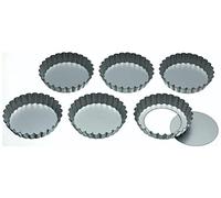 KitchenCraft Aluminium Fluted Tartlet Tins with Loose Bases, 10 cm (Set of 6)