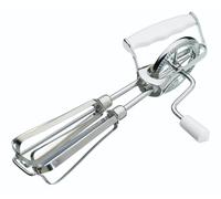 KitchenCraft Batidor Manual Giratorio, Batidora Manual de Acero Inoxidable, Mango de Plástico, Plata / Blanco, 6,5 x 13 x 27,5 cm
