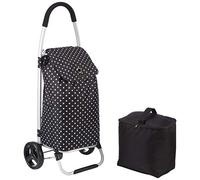 KitchenCraft Carro de la compra plegable sobre ruedas con bolsa refrigerante extraíble para alimentos congelados,metal robusto y poliéster resistente a la ducha,45x33x100cm,estampado de lunares negros