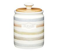 KitchenCraft Classic Collection Azucarero de cerámica a rayas, apto para lavavajillas, 800 ml - Crema, 17 x 11 cm