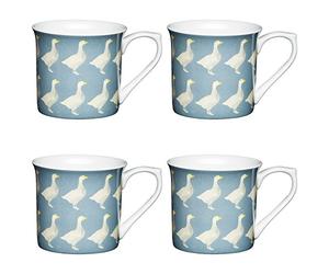 Kitchencraft fina gansos 'estriado Patterned Bird tazas, 300 ml (Juego de 4), Bone China, Azul/Gris, 11,5 x 8,5 x 8 cm