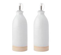 KitchenCraft Idilica Aceiteras y Vinagreras de Gres, Juego de 2 Aceiteras y Vinagreras de Cerámica con Base No Esmaltada, Crema, 450ml