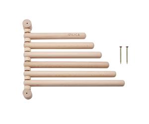 KitchenCraft Idilica Estante de Pared de 6 Raíles de Madera de Haya, Estante de Pared de Madera con 6 Raíles Móviles para Toallas de Té, Delantales y Bolsas, Accesorios Incluidos