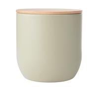 KitchenCraft Idilica Recipiente de Cocina con Tapa Hermética, Recipiente de Almacenamiento Redondo con Tapa de Madera y Acabado Mate para Té, Café o Azúcar, 12 x 12cm, Masilla