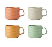 KitchenCraft Idilica Tazas de Gres Apilables, Juego de Cuatro Tazas de Café Apilables, Multicolor, 4ml de Capacidad, Aptas para Lavavajillas y Microondas