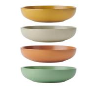 KitchenCraft Idilica Tazones de Pasta de Gres, Juego de 4 Tazones de Cerámica poco profundos, Aptos para Microondas y Lavavajillas, Colores Surtidos
