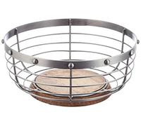 KitchenCraft Industrial Kitchen Vintage-Style Metal / Wooden Fruit Bowl, 28 x 12 cm (11" x 5") - Grey