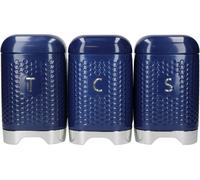 KitchenCraft Juego de 3 botes de té, café y azúcar en acero azul noche