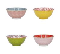 KitchenCraft Juego de 4 cuencos de cerámica con dibujos para helados, sopas y mucho más, diseños 'Brights', 15cm