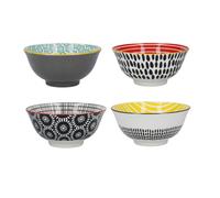 KitchenCraft Juego de cuencos para cereales en caja de regalo, 4 cuencos de cerámica ideales para helado, sopa y más, diseños "monocromáticos", 15 cm