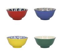 KitchenCraft Juego de cuencos para cereales en caja de regalo, 4 cuencos de cerámica ideales para helado, sopa y mucho más, diseños 'World of Flavours', 15 cm