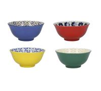 Kitchencraft Juego de 4 Cuencos de Cereales de Cerámica en Caja de Regalo - Diseño “Mundo de Sabores”