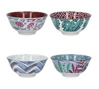 KitchenCraft Juego de 4 cuencos de gres esmaltado, Exótico, 15,5 x 7,5 cm, Caja de regalo,Azul,verde,rosa