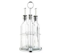 KitchenCraft Juego de botella de aceite y vinagre con rejilla de acero inoxidable y corcho extraíble,dispensador de aceite,botella de aceite de oliva y botella de vinagre de vidrio,juego de 4 piezas
