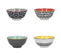 KitchenCraft Juego de cuencos para cereales en caja de regalo, 4 cuencos de cerámica ideales para helado, sopa y más, diseños "monocromáticos", 15 cm