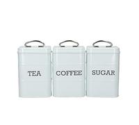 KitchenCraft Living Nostalgia Tarros para Té Café y Azúcar en Caja de Regalo, Acero, Azul Vintage, Juego de 3 Piezas