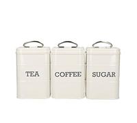 KitchenCraft Living Nostalgia Botes para Café, Té y Azúcar de Acero en Caja de Regalo 3 Unidades Color Crema Antiguo