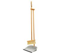 KitchenCraft Living Nostalgia Juego de recogedor y cepillo de mango largo estilo vintage, cepillo/escoba de metal con recipiente de metal, 25,5 x 23 x 99 cm
