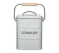 KitchenCraft Living Nostalgia Metal Kitchen Compost Bin, French Grey, 16.5 x 12 x 24 cm