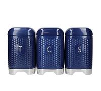 KitchenCraft Lovello Botes de Almacenaje de Acero para Te, Café y Azúcar con Acabado de Textura Hexagonal Azul Marino