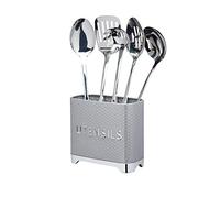 KitchenCraft Lovello Textured Utensil Holder with Geometric Hexagon Pattern, 20 x 10 x 18 cm (8" x 4" x 7") - Shadow Grey