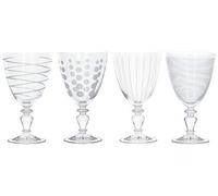 KitchenCraft Mikasa Juego de 4 Copas Decorativas para Vino de Cristal, 340 ml - Efecto Plateado