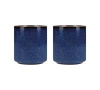 KitchenCraft Mikasa Satori Juego de 2 Vasos Japoneses para Sake con Bordes Dorados de Porcelana, 136 ml - Azul