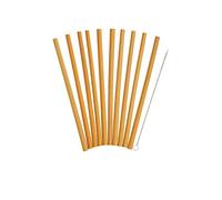 KitchenCraft Natural Elements Juego de 10 Pajitas Reutilizables de Madera de Bambú con Cepillo Limpiador, 19cm