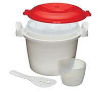 KitchenCraft Olla arrocera - Vaporera para microondas, Plástico sin BPA, 1,5 Litros, Blanco / Rojo