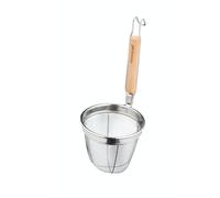 KitchenCraft World of Flavours Cesto para fideos con asa, acero inoxidable / eucalipto, 14 x 16 x 34 cm