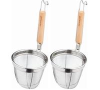 KitchenCraft: World of Flavours - Colador de Acero Inoxidable para Noodles con Asa de Madera de Eucalipto, 14 x 16 x 34 cm (Paquete de 2)