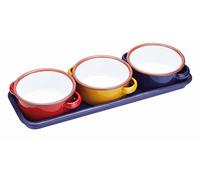 KitchenCraft World of Flavours Platos para servir esmaltados / Cuencos para tapas con bandeja, 11 cm (4,5") - Multicolor (Juego de 3)