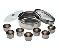 KitchenCraft Caja de especias indias World of Flavours para Masala Dabba, 7 recipientes de especias + especia grande + tapa + tapa, acero inoxidable, 17 x 7 cm, plateado