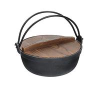 KitchenCraft Olla Japonesa con Tapa de Madera, Hierro Fundido, Olla Caliente, Sukiyaki, 1,5 L, Negro